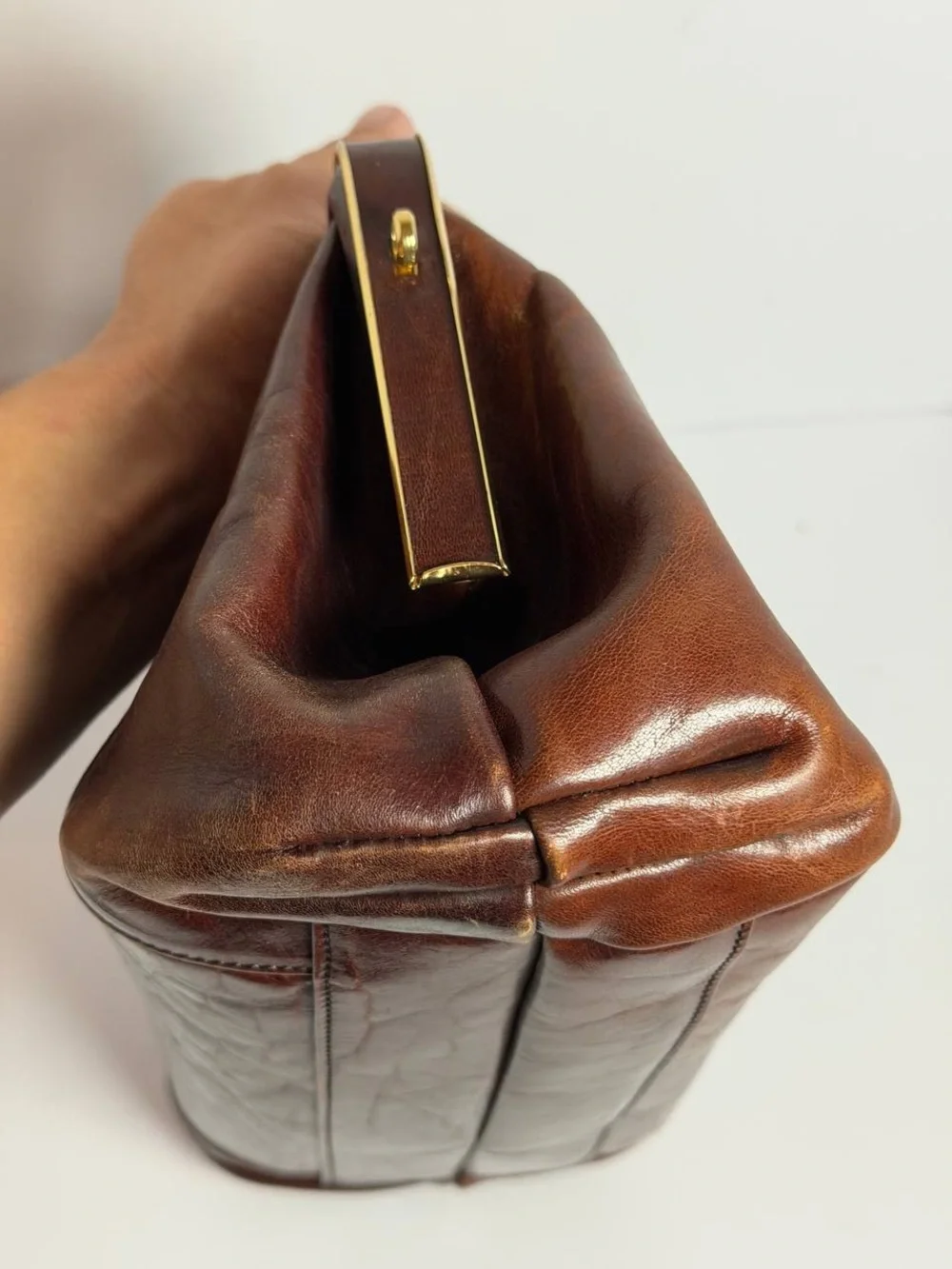 Vintage Oroton Brown Leather Doctor's Bag Style Handbag